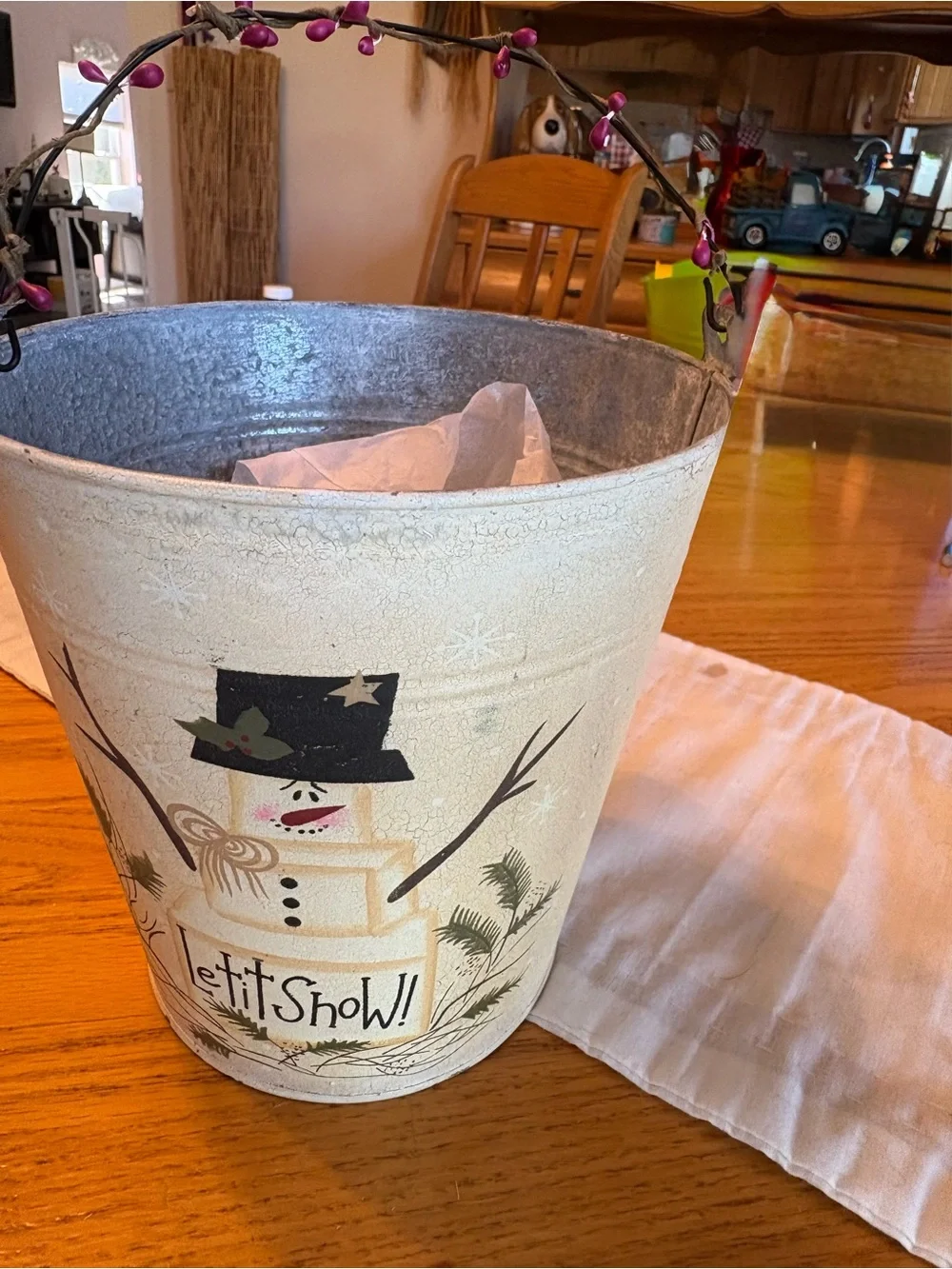Festive Snowman Garland Wall Panel and deco bucket
